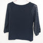 Talbots Petite Navy Blue Lace Sleeve Blouse Women MP 3/4 Sleeve Crochet Knit Top