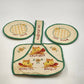 3 Pot Holder Set 1 Sq 2 Round Strap Yellow & Green Embroidery Be Safe Puppy Vtg