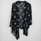 Black Rainn Sheer Kimono Cardigan Women's XL Bird Print Open Front Black White