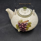 Embassy White Ceramic Teapot 36 Oz Footed with Grapevine Metal Handle 1963 Vtg