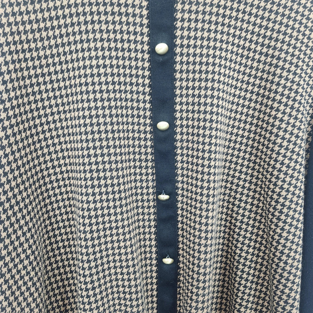 Cape Cod Sportswear Houndstooth Polo Sweater Navy Brown Gold Buttons Collared