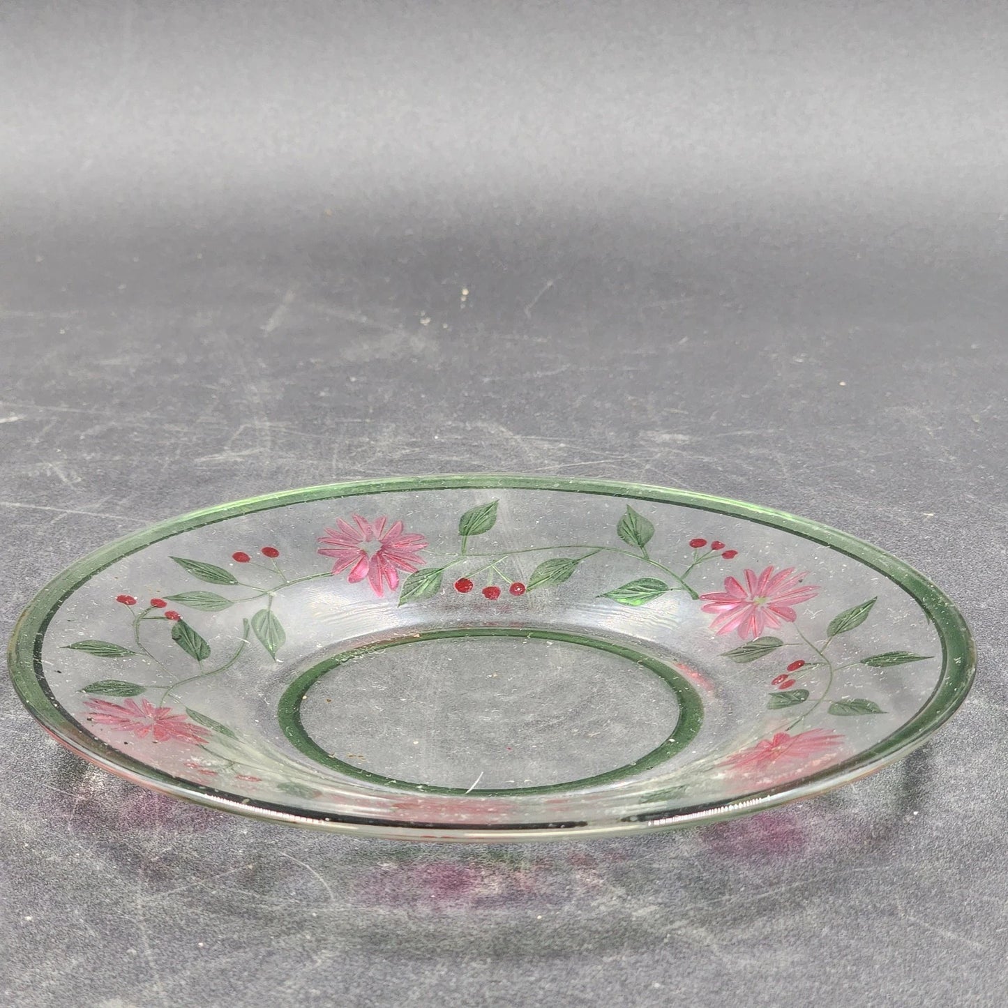 Yankee Candle Shade & Underplate Large Jar Crackle Glass Pink Flower Green Vines