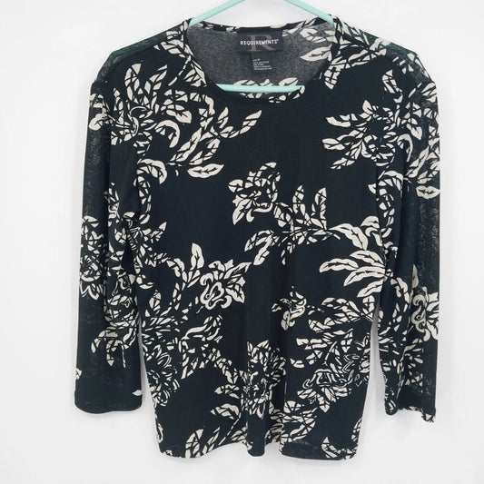 Requirements Women's Floral Stretch Long Sleeve Top Black White Size M Casual