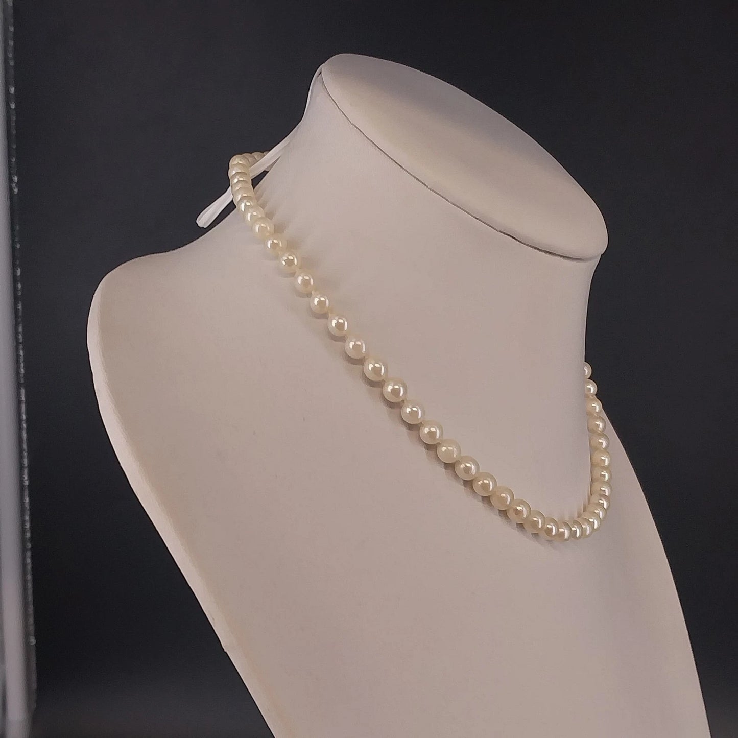 Faux Pearl Necklace Cream Beaded Strand Fishhook Clasp Classic Jewelry Vintage