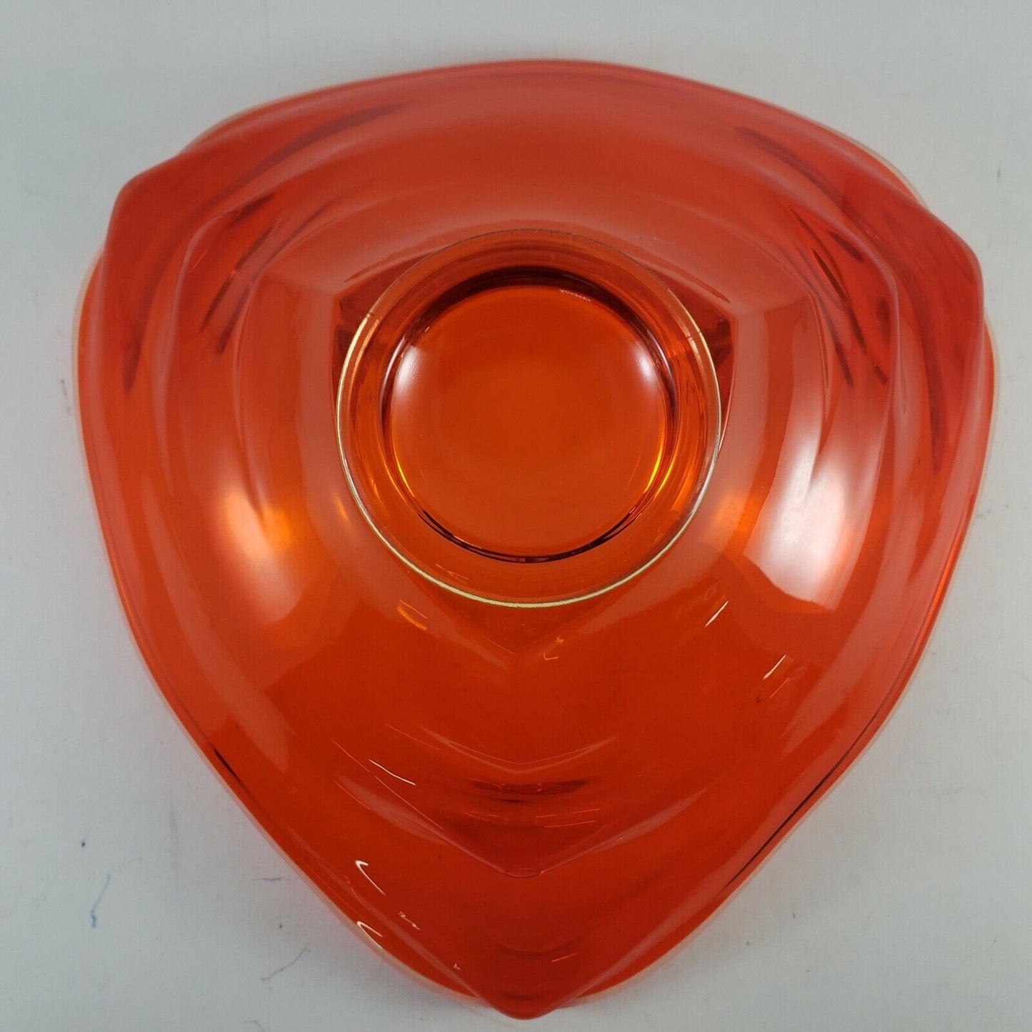 Mid Century Viking Glass Tundra Triangle Dish Fire Orange MCM Centerpiece 9-1/2"