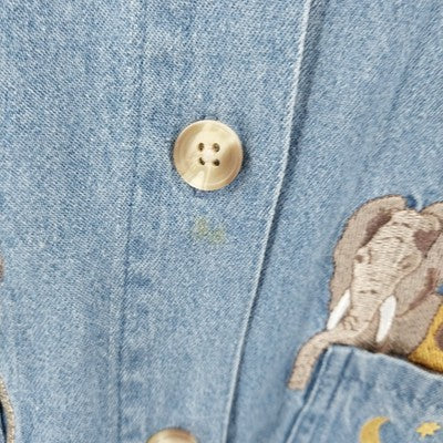 Christopher & Banks Denim Jacket L Noah's Ark Animal Embroidery Long Sleeve