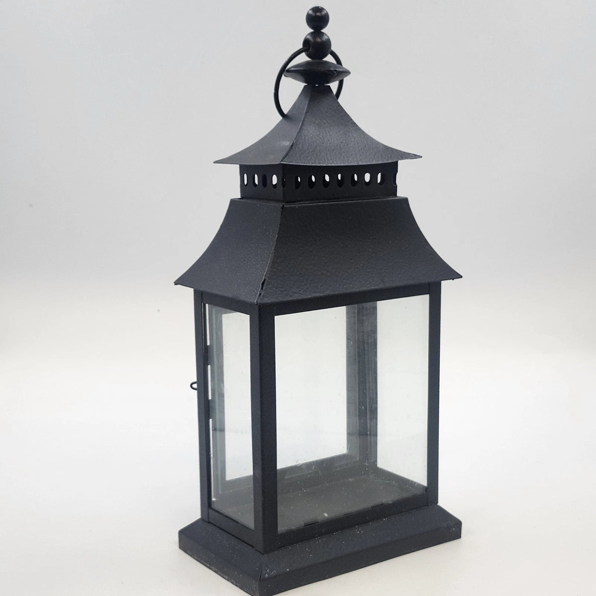 Candle Lantern 13" Black Metal Glass Rustic Farmhouse Hanging Pagoda /Tabletop