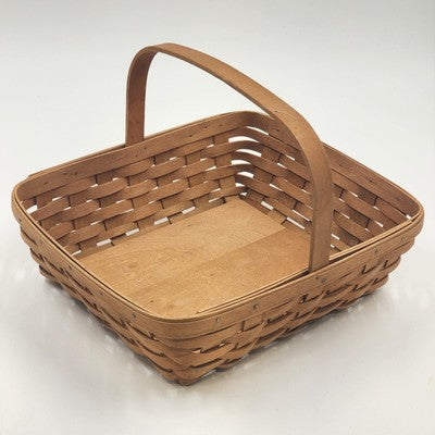 Longaberger Wooden Square Splint Basket with Bale Fixed Handle Solid Floor 10.5"