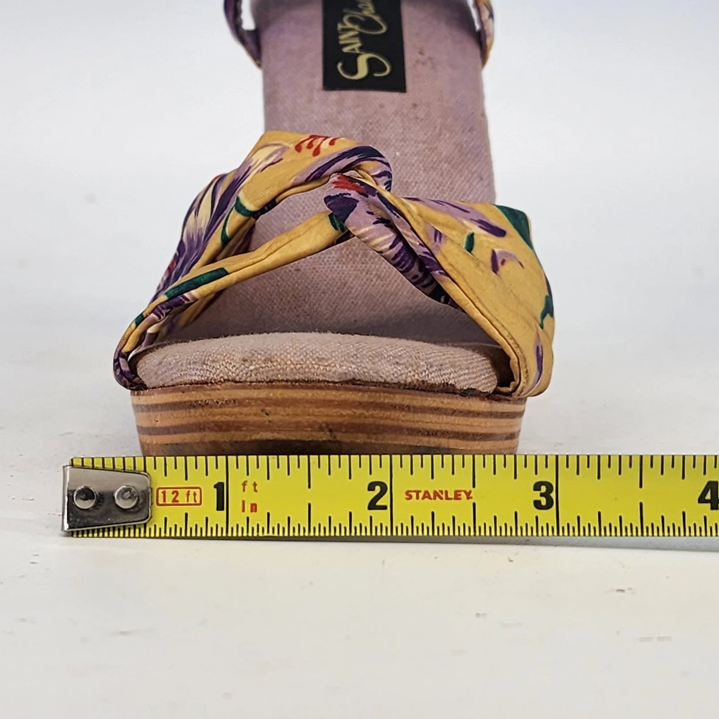 Saint Charles Platform Heels Women Size 8 Yellow Purple Silk