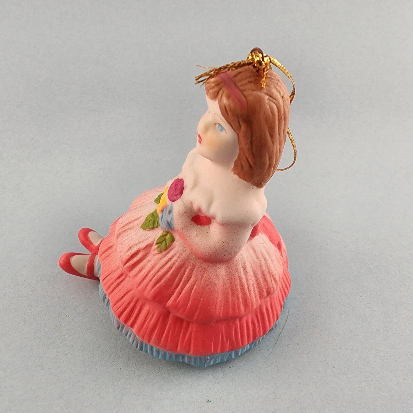 Young Girl Christmas Ornament Porcelain Bell Hanging Leg Chimes Vintage Boxed