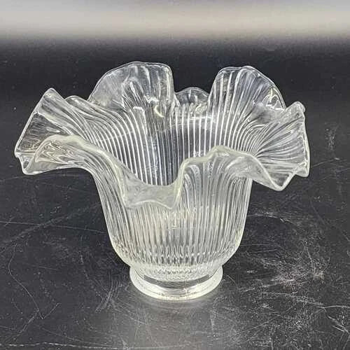 Holophane Ribbed Clear Glass Lamp Shade Ruffled Top 2.5" Fitter Vintage