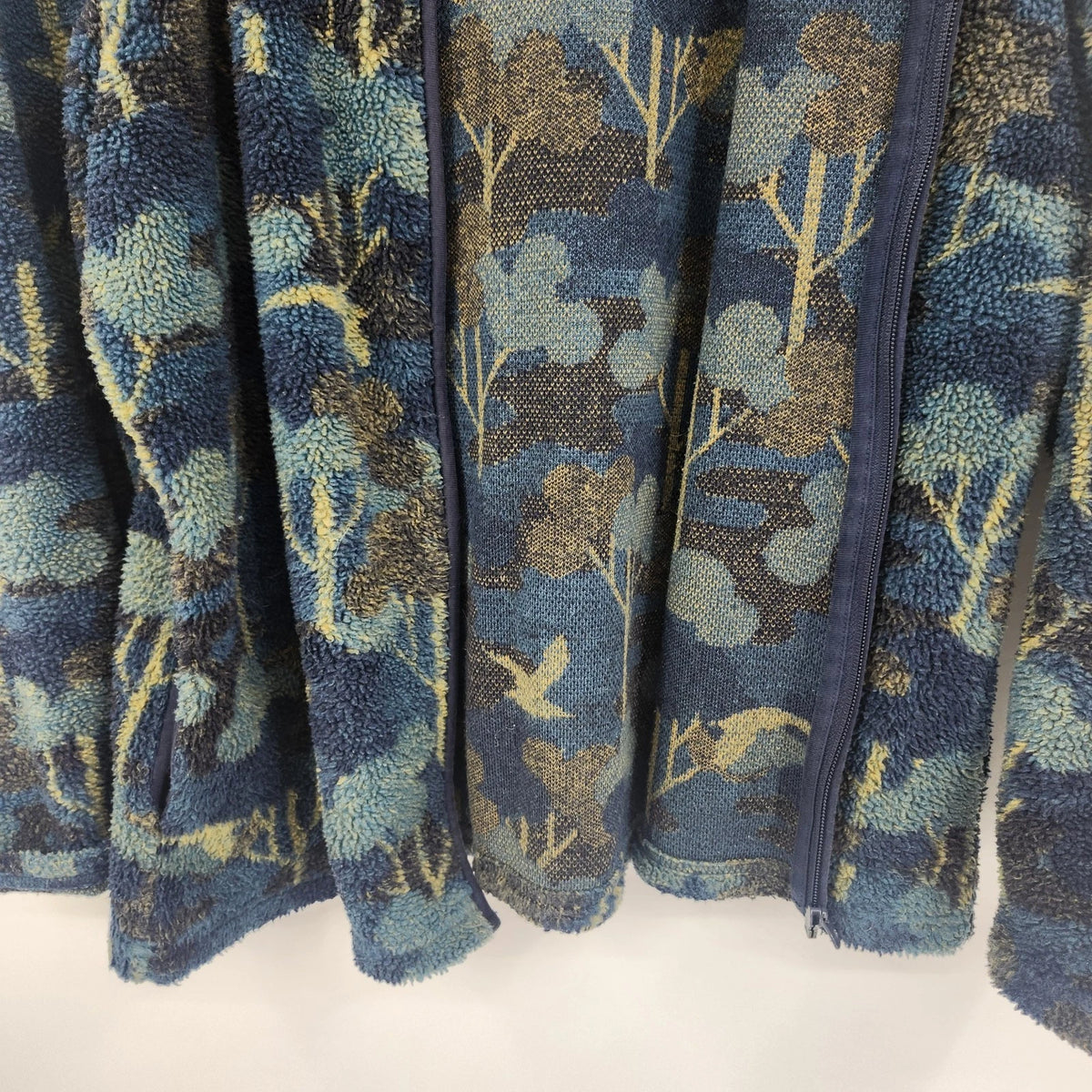 Christopher & Banks Women's Fleece Jacket XL Blue Floral Birds Nature Full Zip