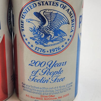 Two Pepsi Pull Tab Empty Cans Vintage 12 oz USA 200 Years of People Living Free
