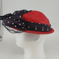 Women's Red Derby Dress Hat Wide Brim Polka Dot Bow Mesh Trim Vintage 11"