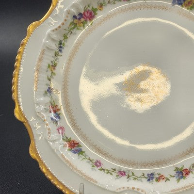 LRL Limoges Plate Art Nouveau w Multicolor Floral Motif & Gold Tone Edges France