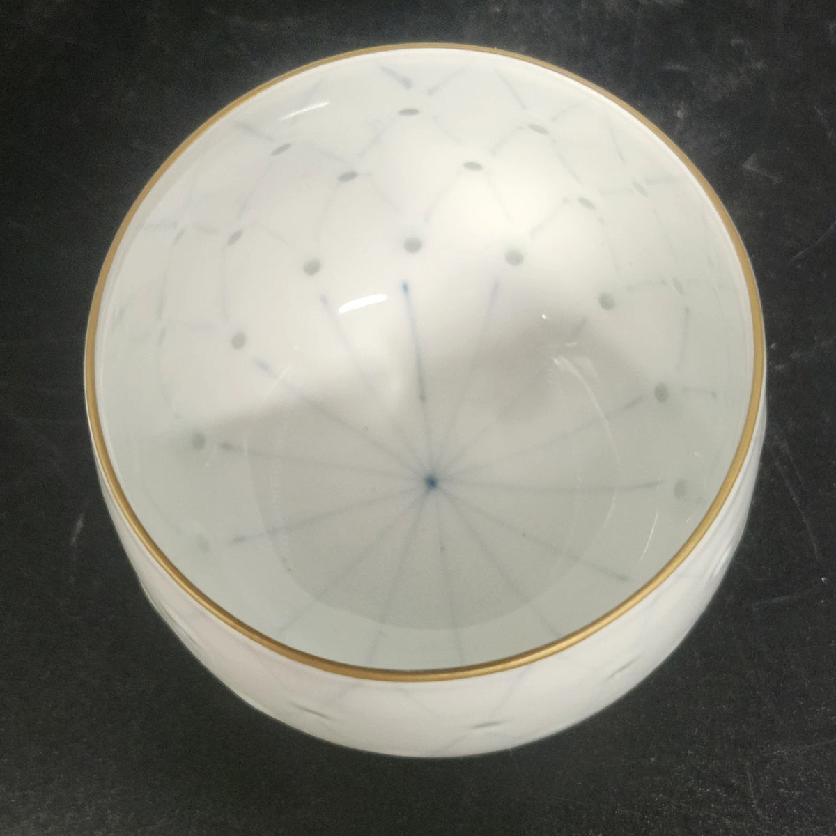 Japanese Hotarude Firefly Porcelain Tea Cups Set 5 Blue White Gold Rim Vintage