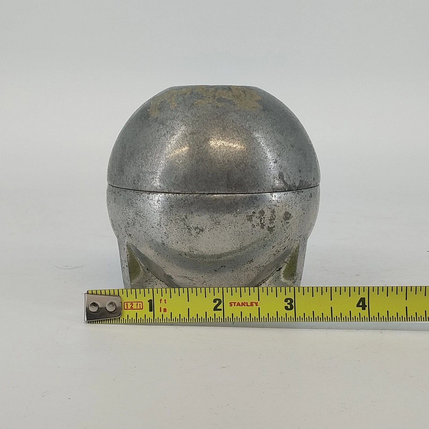 Pewter Trinket Box Storage Floral 3 Legged Footed Lift Lid Ball Finial 3.25" Vtg