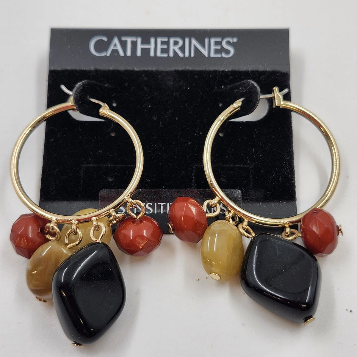 Catherines Earrings Lot 4 Pair Gold Tone Blue Black Beaded Dangle Vintage