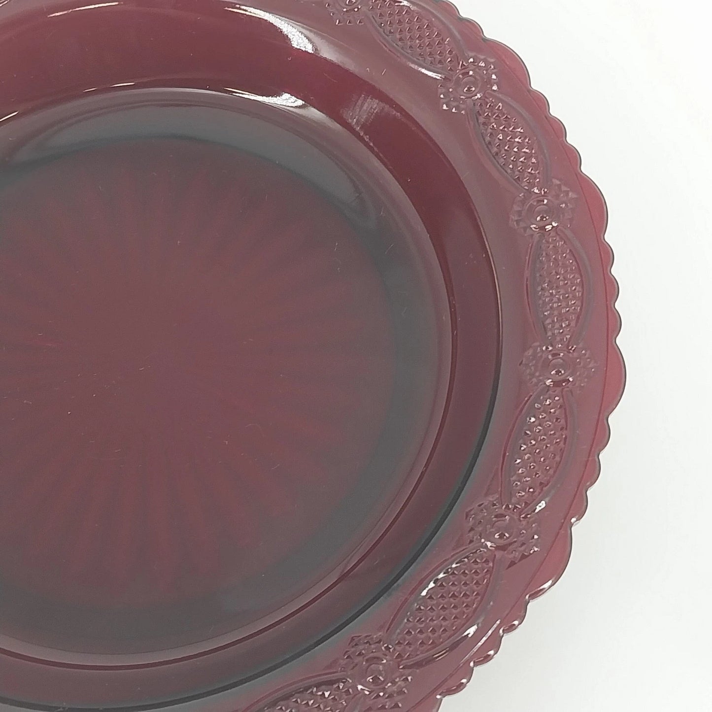 Avon Cape Cod Ruby Red Glass Pie Plate Scalloped Serving Dish 10.75" Rosette Vtg