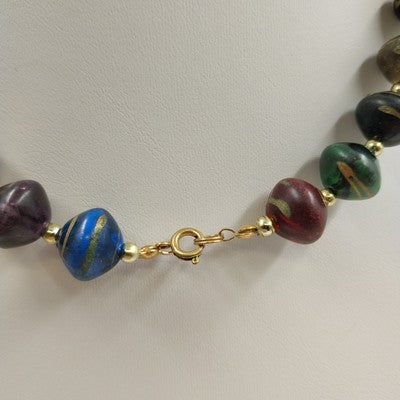 Gold Tone Beaded & Multicolor Fiesta Beaded w Swirl Gold Lightweight Necklace 18"