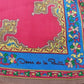 Oscar de la Renta Vintage Silk Red Scarf 10"x50" Blue Geometric Arabesque Signed
