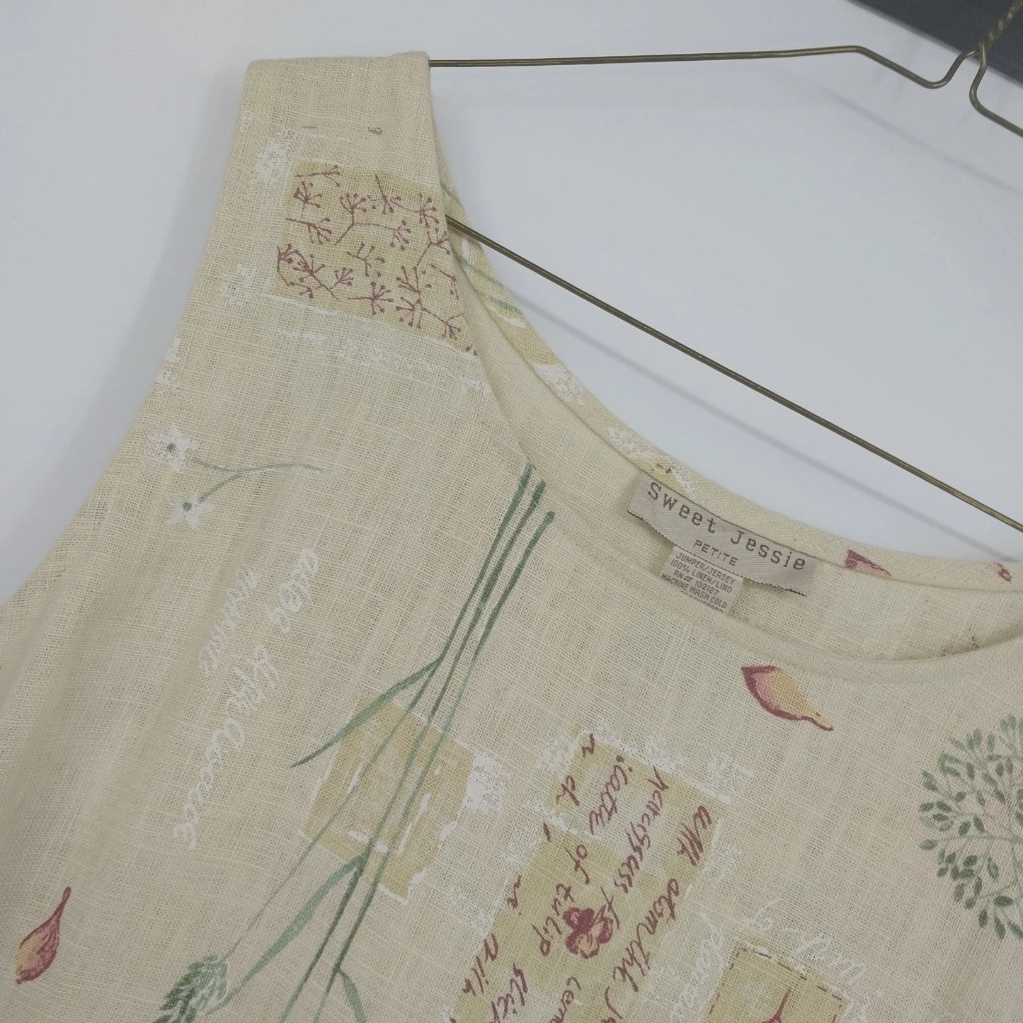 Sweet Jessie Linen Maxi Dress Large Yellow Floral Botanical Sleeveless Petite