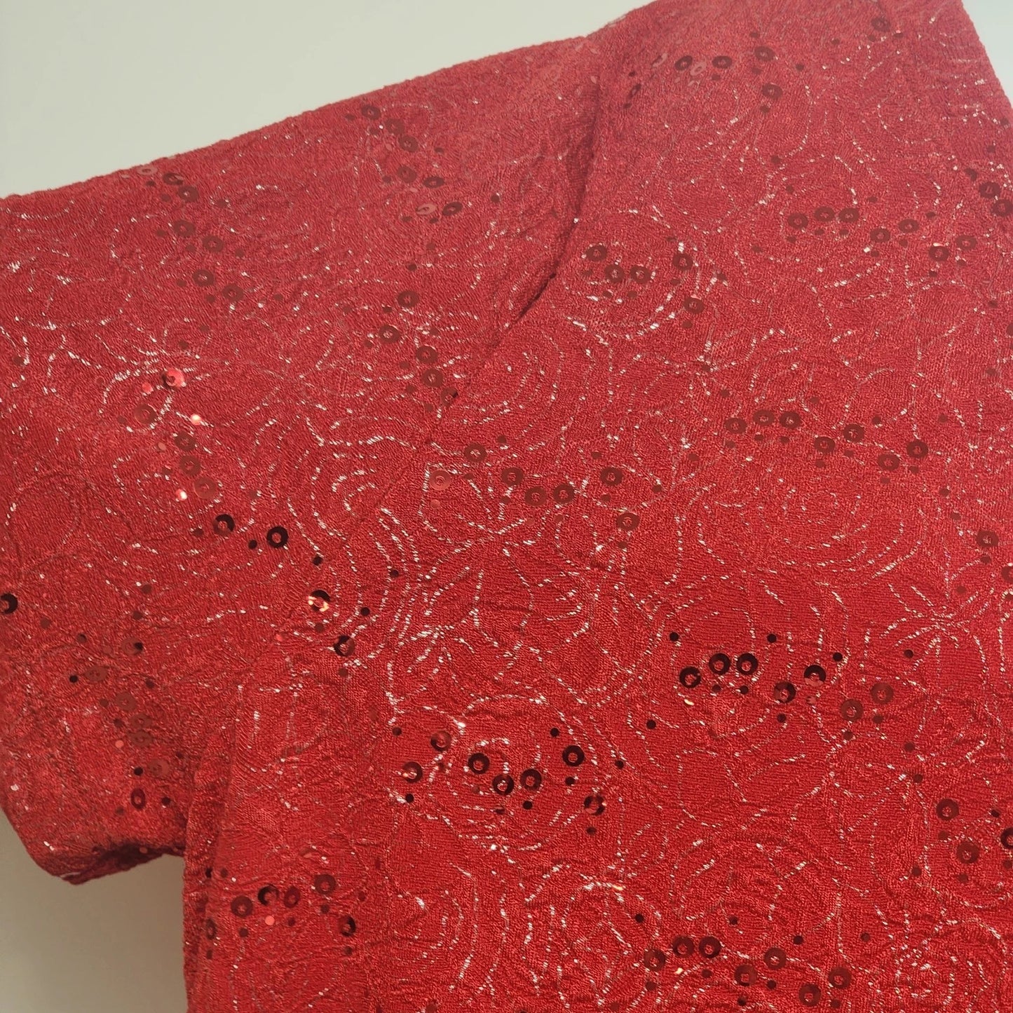 White Stag Red Sequin Blouse Women 1X V Neck Metallic Top