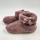 Faux Fur Slippers Pull-On Bootie Women's Dirty Pink Size Medium 7-8 with Ribbon