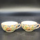 Porcelain Demitasse Cups & Saucers Set of 2 Hand Painted Floral Rim Chip Japan