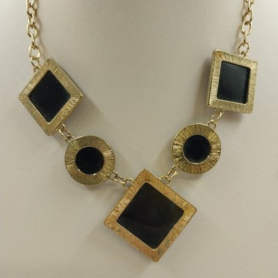 Jessica Simpson Chunky Black Faceted Square & Round in Gold Tone Chain Necklace
