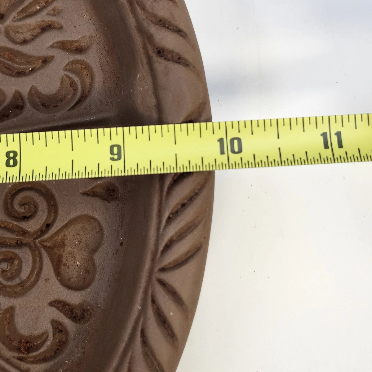 Hartstone Shortbread Cookie Mold Hearts Tulips Brown Round Stoneware 10" USA
