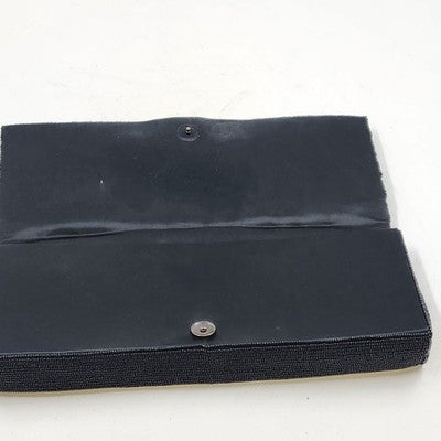 Black Small Beaded Clutch Purse 3 Inner Pockets Flower Embroidered w Glass Beads