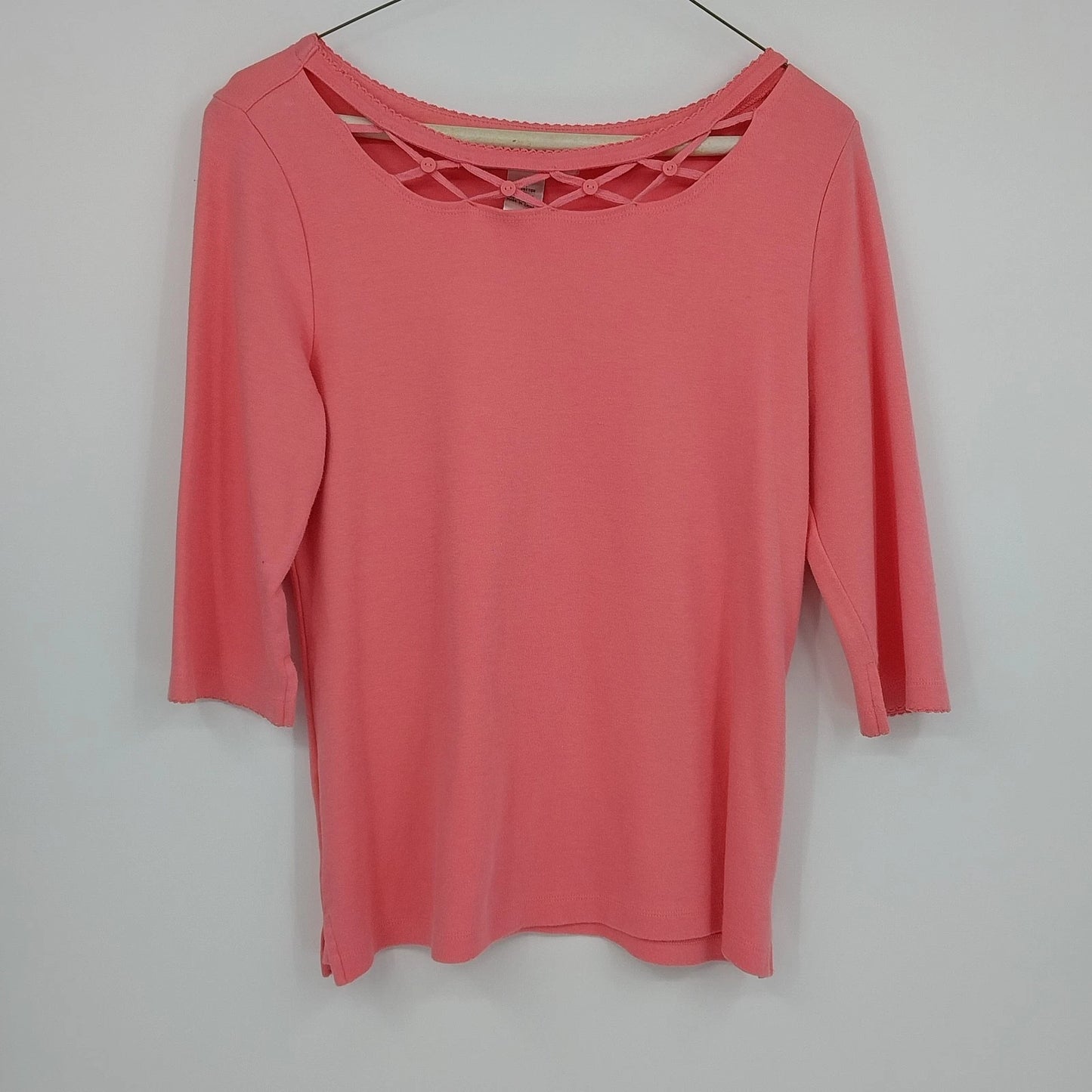 Kikit Sports Coral Pink Criss Cross Neck Top 3/4 Sleeve Women Medium Cotton