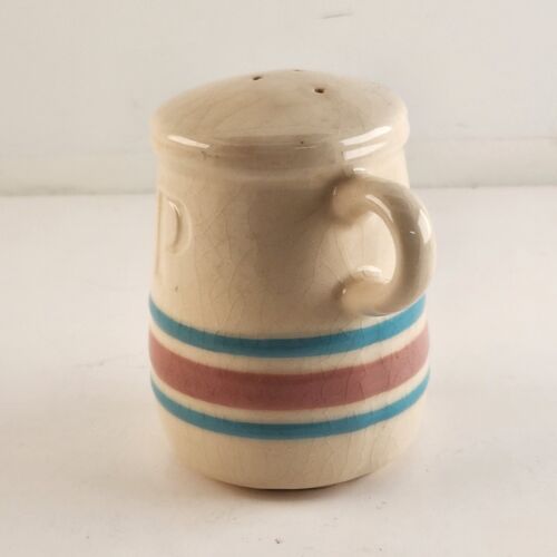 Pepper Shaker McCoy USA Stonecraft Pottery Ceramic Pink Blue Stripe Crazed