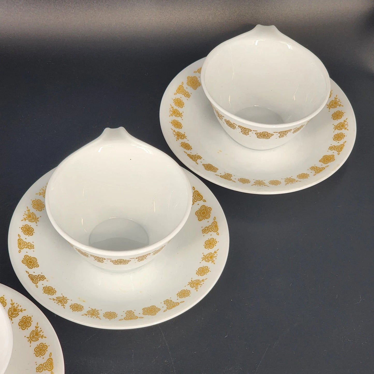Corelle Butterfly Gold Cups Saucers Set 4 Vintage