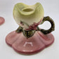 2pc Hull Pottery Woodland Candlesticks W30 Single Holder Pink Chartreuse Glossy