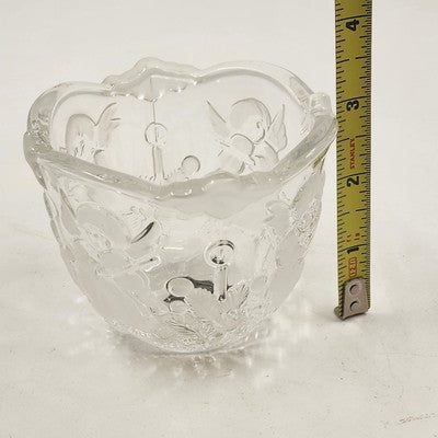 Mikasa Christmas Holiday Lights Candle Holder w Angels Crystal Frosted Glass 3"