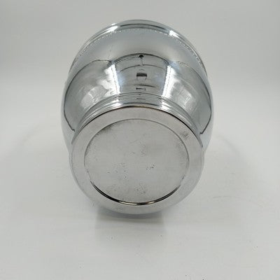 Silver Chromium Solid Brass Ice Bucket Cooler Hinged Lid Arm & Glass 13" 1950's