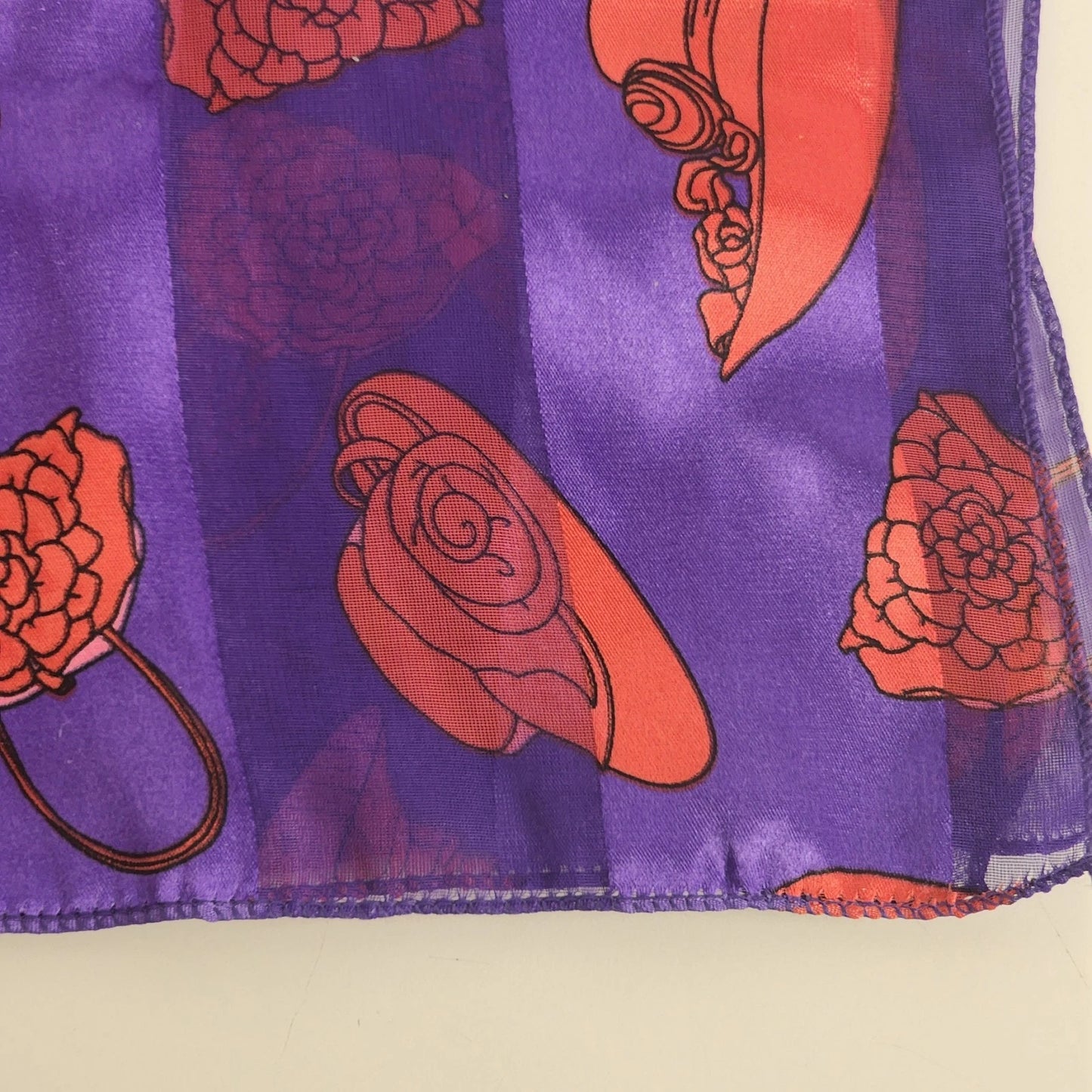 Vintage Purple Lavender Floral Hat Print Retro Scarf Korea