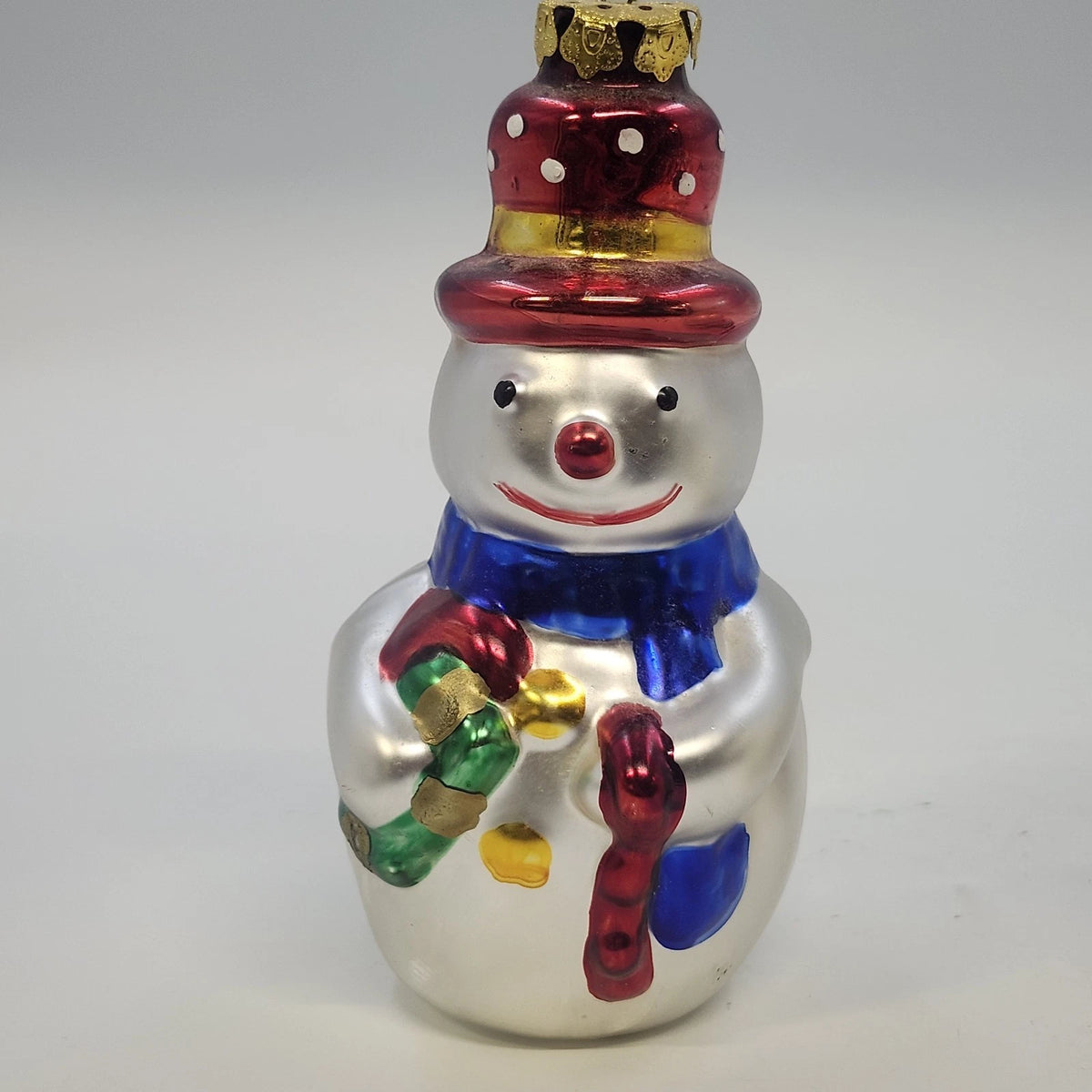 Lot 2 Blown Glass Snowman Christmas Ornaments Mercury Glass 5.75" & 4.75" Vtg