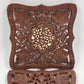2 Hand Carved Wood Trivets 8" Gold Inlay Floral Leaf Design Scrolled Sides India