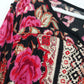 Angie Boho Floral Tunic Top Womens Medium Black Pink Rose