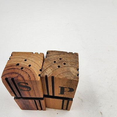 Natural Wood Square Block Salt and Pepper Shakers 3" Vintage Kitchen Accessories
