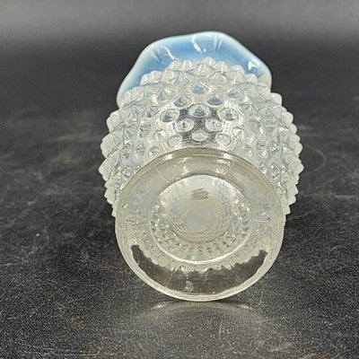 Fenton Moonstone Hobnail Clear White Opalescent Bud Vase 3.75" Ruffle Edge Vtg