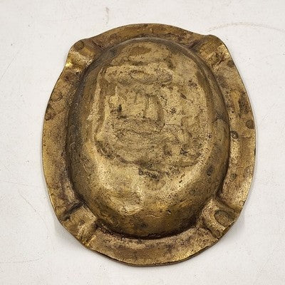 Bronze Brass Ashtray 5.5" Relief Solid Etched Casting Figures Ornate Oval Shape
