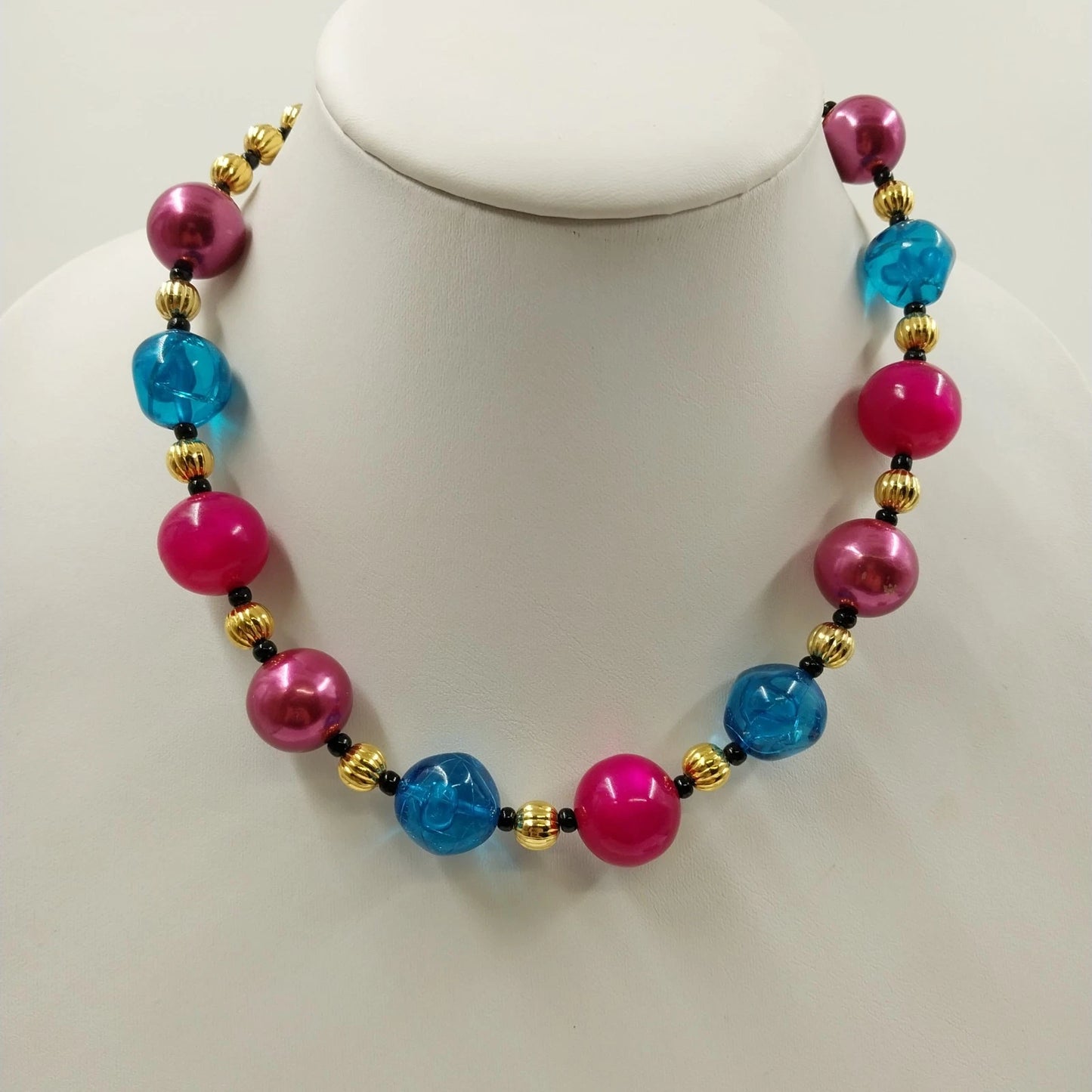 Lot of 3 Multicolor Round Beaded Necklaces Wood Acrylic Metal & Infinity Style