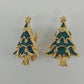 Christmas Tree Clip On Earrings Green Gold Tone Rhinestone Vintage Holiday 1990s