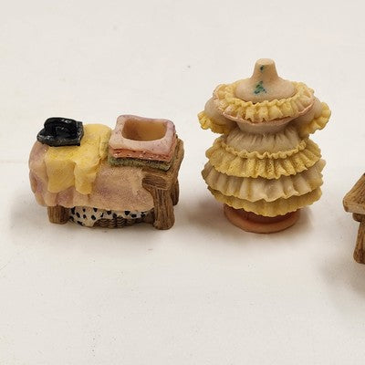 Popular Imports TS447 8pc Mini Tea Set Sewing Machine Polystone Resin Decor