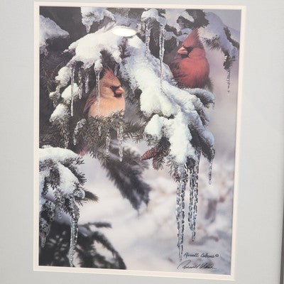 Russell Cobane Nature's Jewel Cardinal in Snow Art Print Framed 20" x 24" Signed