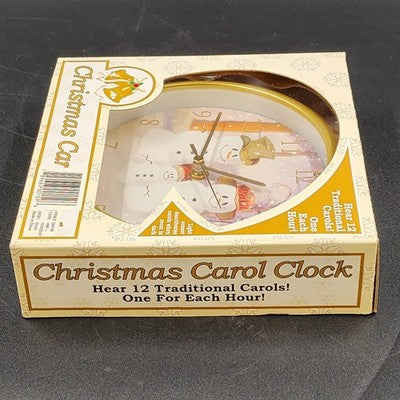 Feldstein Snowman Family Christmas Wall Clock 8" Plays 12 Carols Light Sensor